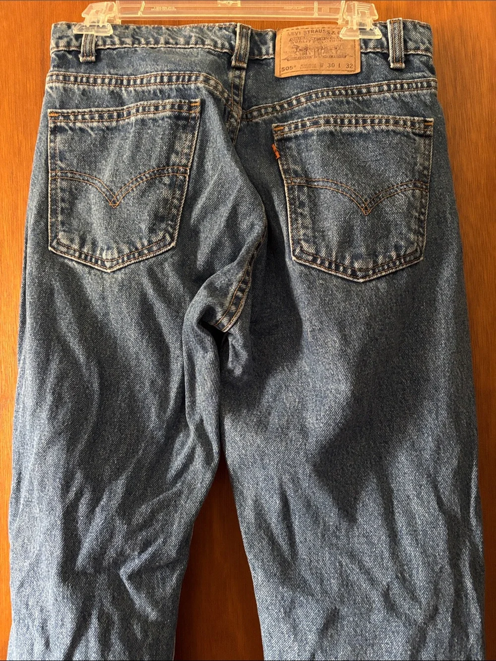 Levi's 505 Slim Straight Men's Jeans in Medium Blue with Tan Patch